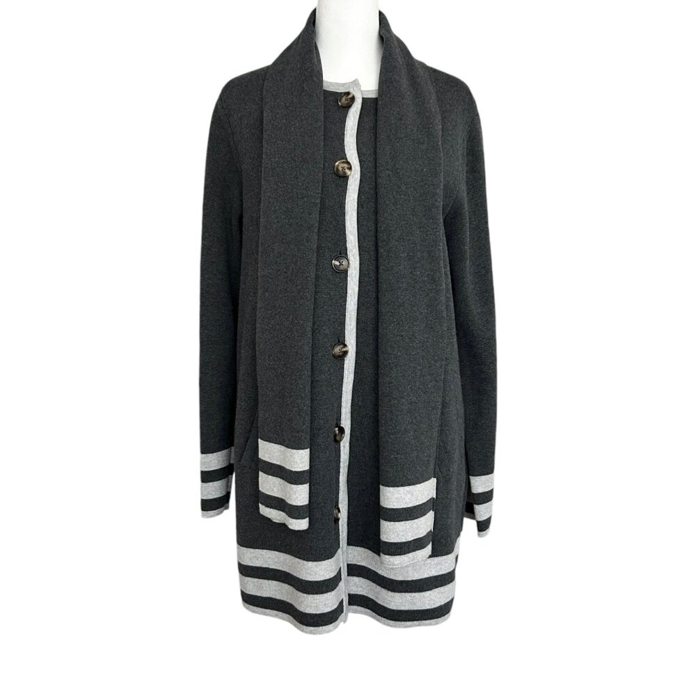 Charter Club Striped Button Down Long Knit Cardigan Sweater (M)